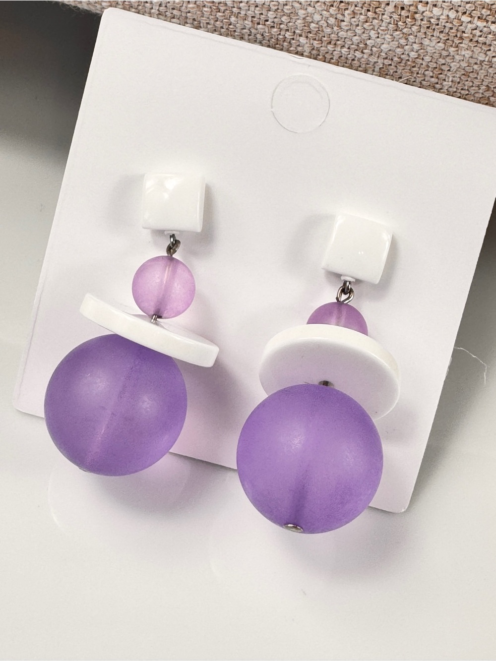 Purple and White Bead Drop Earrings - Women Jewelry